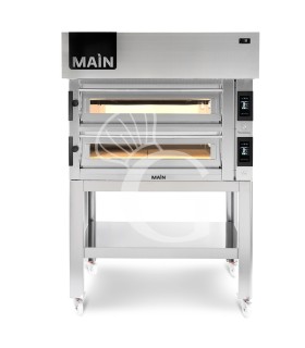 Forno Elettrico per 6+6 pizze diametro 350 mm 2 camere controllo touch 20,4 Kw, cappa a condensazione e supporto
