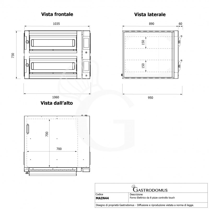 Forno Elettrico per 4+4 pizze diametro 350 mm 2 camere controllo touch 14,4 Kw
