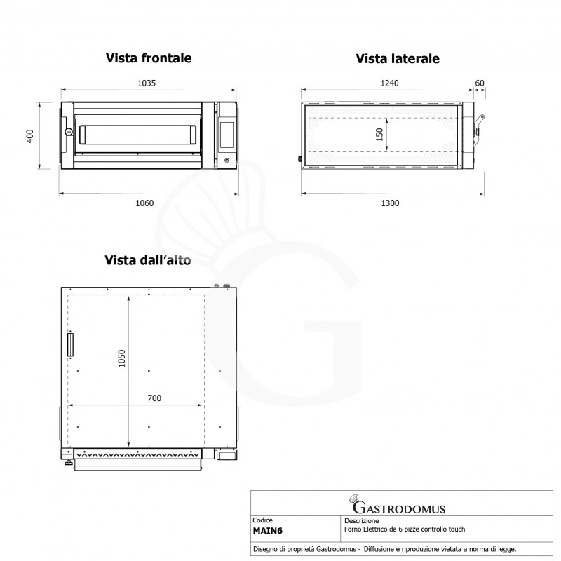 Forno Elettrico per 6 pizze diametro 350 mm 1 camera controllo touch 8,85 Kw