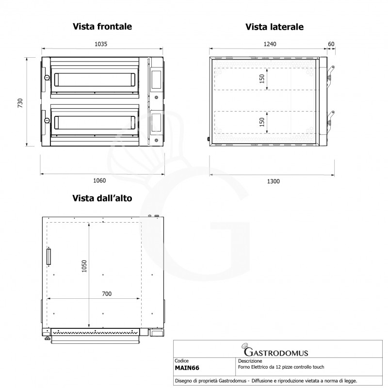 Forno Elettrico per 6+6 pizze diametro 350 mm 2 camere controllo touch 17,7 Kw