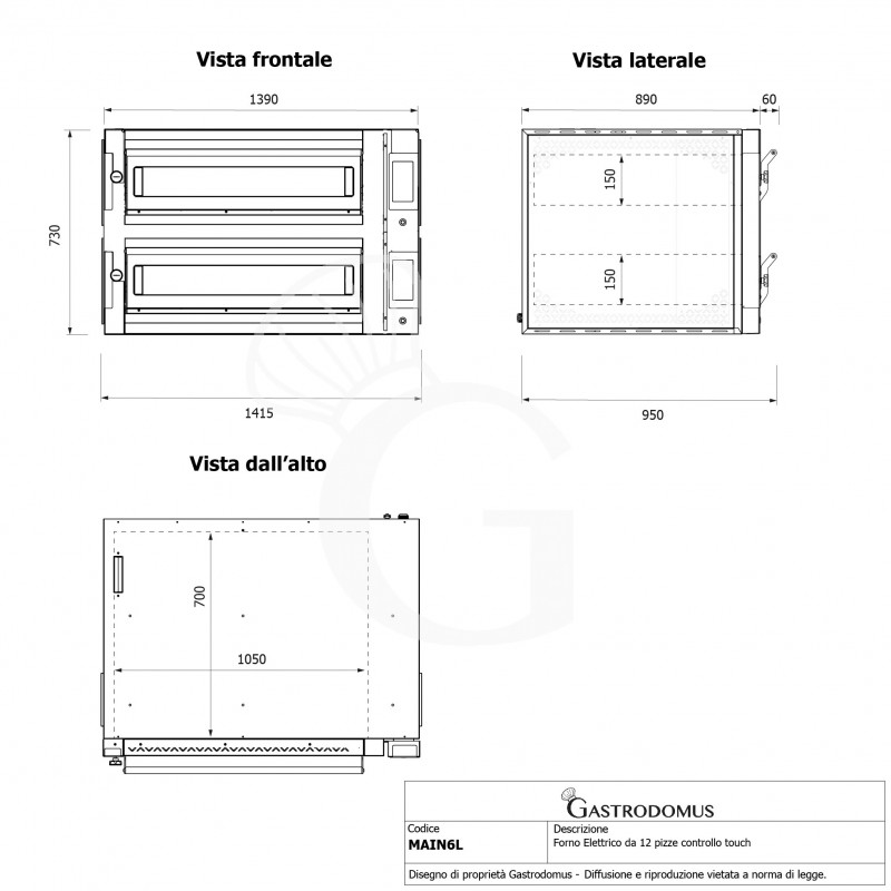 Forno Elettrico per 6+6 pizze diametro 350 mm 2 camere controllo touch 20,4 Kw