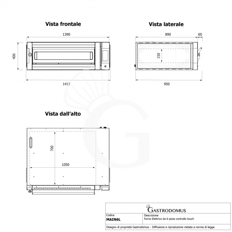 Forno Elettrico per 6 pizze diametro 350 mm 1 camera controllo touch 10,2 Kw