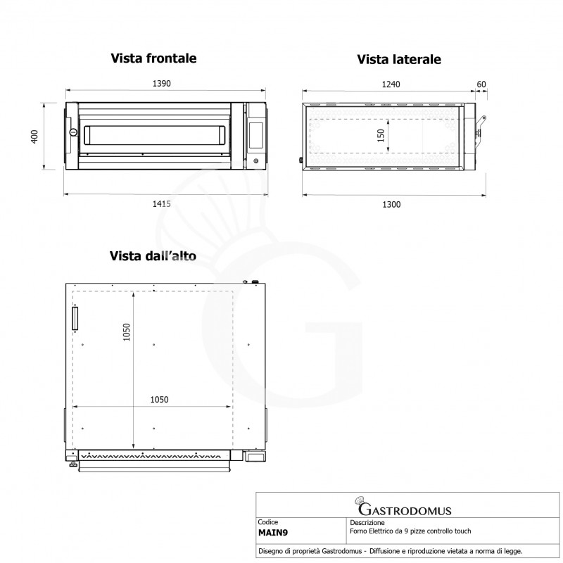 Forno Elettrico per 9 pizze diametro 350 mm 1 camera controllo touch 13,65 Kw