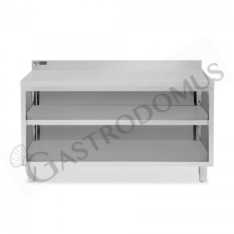 Tavolo a giorno in acciaio inox con 2 ripiani, alzatina L 2000 mm x P 600 mm x H 965 mm Tavolo a giorno in acciaio inox con 2 ripiani, alzatina L 2000 mm x P 600 mm x H 965 mm