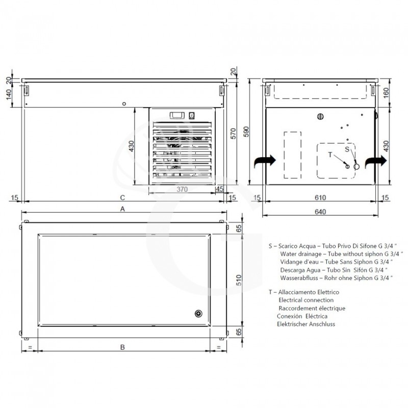 Piano refrigerato statico da incasso - altezza vasca 110 mm - dimensioni L 1460 x P 640 x H 590 mm
