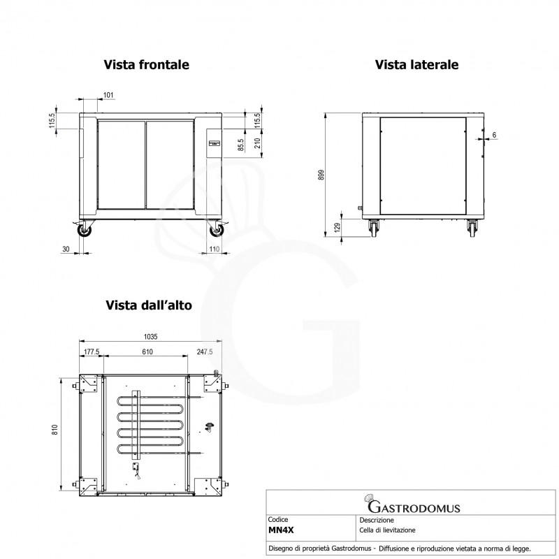 Cella di Lievitazione 12 teglie 600 x 400 mm L 1035 mm x P 885 mm x H 900 mm