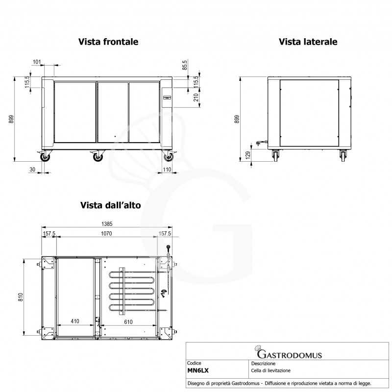 Cella di Lievitazione 18 teglie 600 x 400 mm L 1385 mm x P 885 mm x H 900 mm