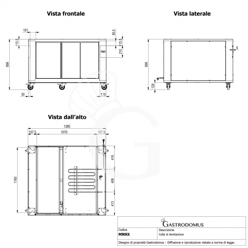Cella di Lievitazione 18 teglie 600 x 400 mm L 1385 mm x P 1235 mm x H 900 mm