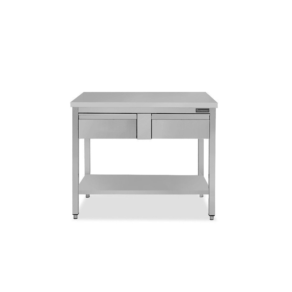 Tavolo inox ripiano 2 cassetti L 1000 mm x P 600 mm x H 850 mm