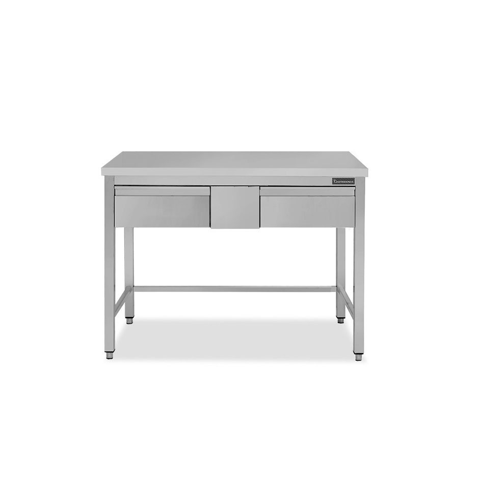 Tavolo inox 2 cassetti L 1200 mm x P 700 mm x H 850 mm