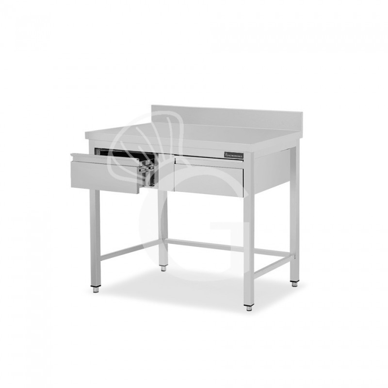 Tavolo inox 2 cassetti alzatina L 1000 mm x P 600 mm x H 950 mm