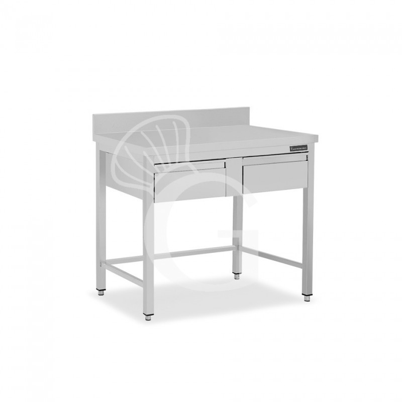 Tavolo inox 2 cassetti alzatina L 1000 mm x P 600 mm x H 950 mm