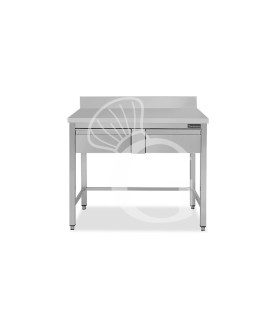 Tavolo inox 2 cassetti alzatina L 1000 mm x P 600 mm x H 950 mm