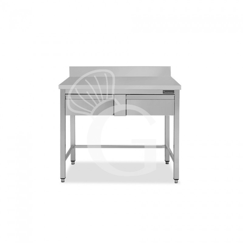 Tavolo inox 2 cassetti alzatina L 1000 mm x P 600 mm x H 950 mm