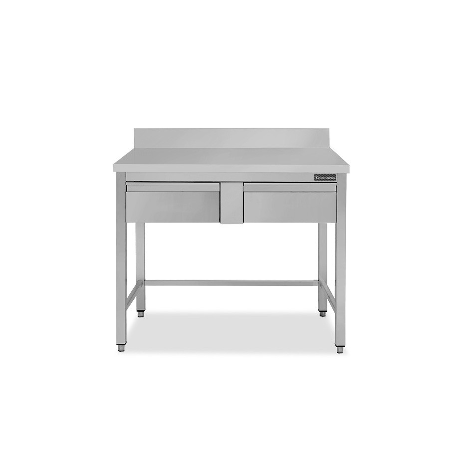 Tavolo inox 2 cassetti alzatina L 1000 mm x P 600 mm x H 950 mm