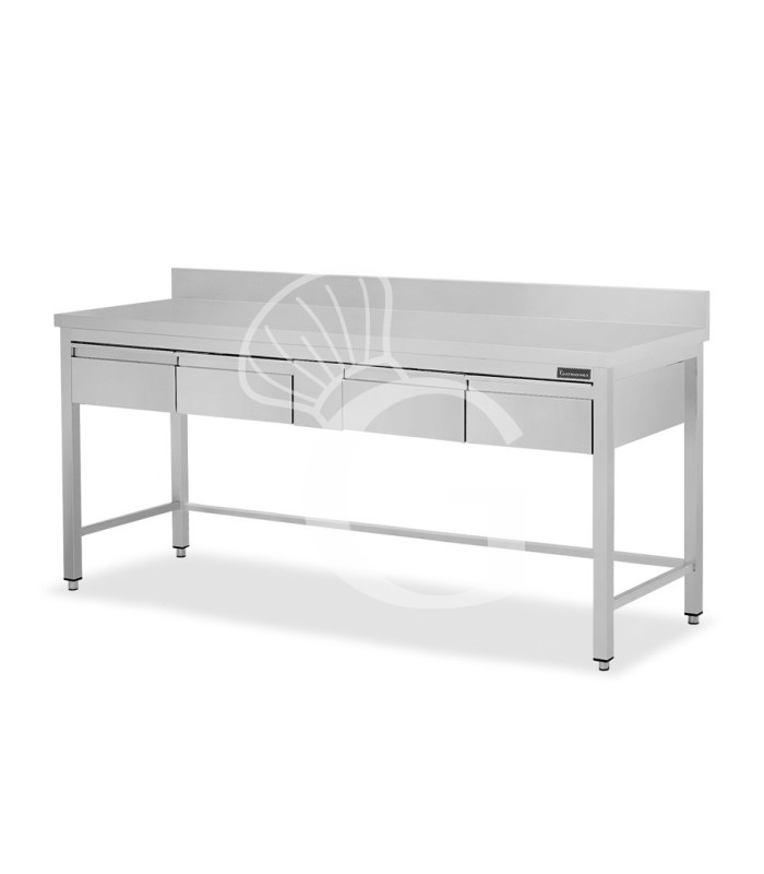 Tavolo inox 4 cassetti alzatina L 1800 mm x P 600 mm x H 950 mm