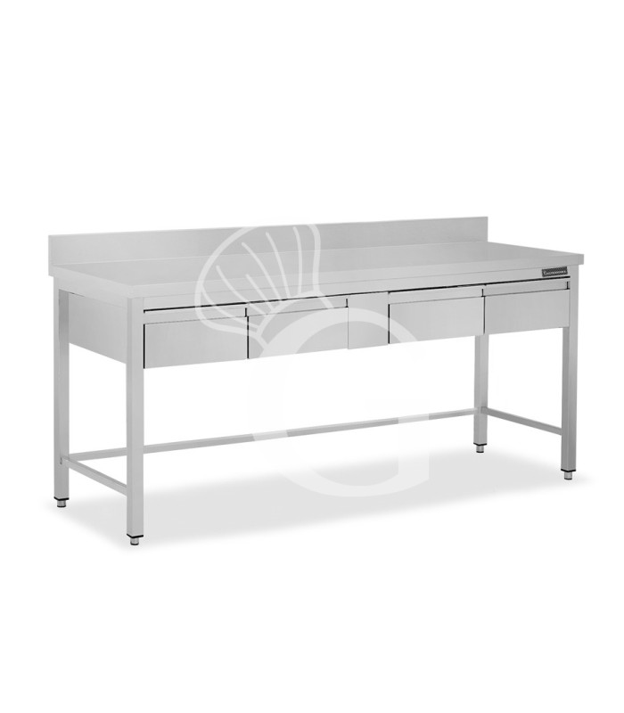 Tavolo inox 4 cassetti alzatina L 1800 mm x P 600 mm x H 950 mm
