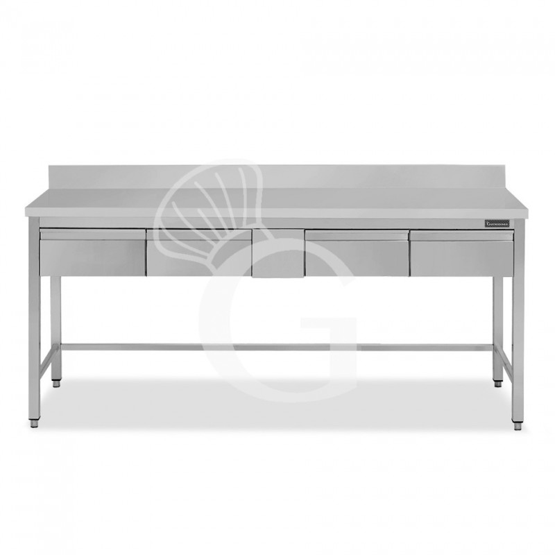 Tavolo inox 4 cassetti alzatina L 1800 mm x P 700 mm x H 950 mm Tavolo inox 4 cassetti alzatina L 1800 mm x P 700 mm x H 950 mm