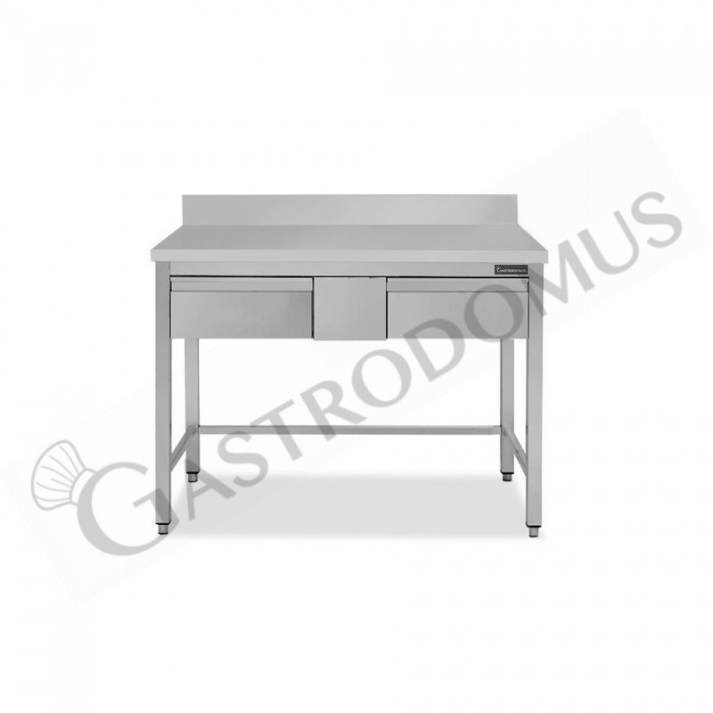 Tavolo inox 2 cassetti alzatina L 1200 mm x P 800 mm x H 950 mm Tavolo inox 2 cassetti alzatina L 1200 mm x P 800 mm x H 950 mm