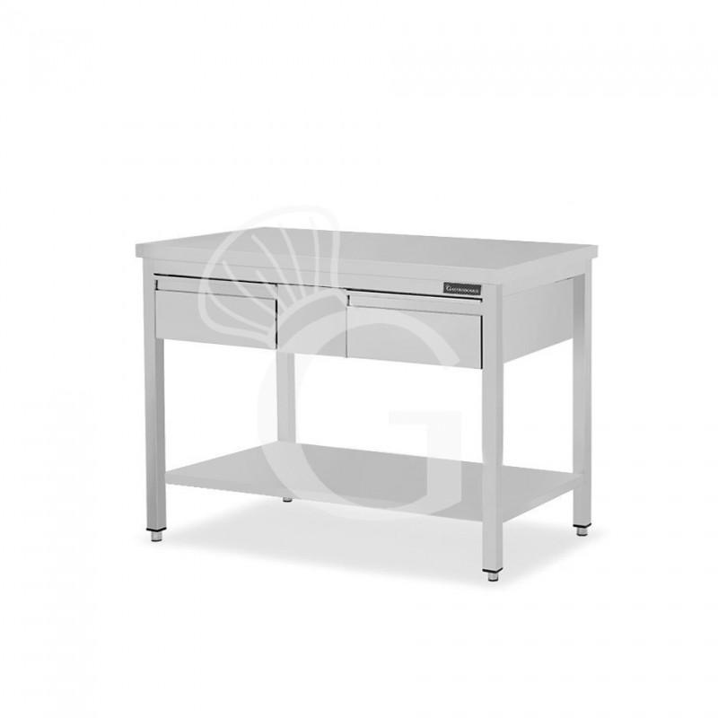 Tavolo inox ripiano 2 cassetti L 1200 mm x P 600 mm x H 850 mm