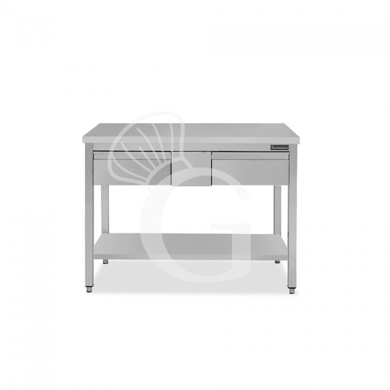 Tavolo inox ripiano 2 cassetti L 1200 mm x P 600 mm x H 850 mm
