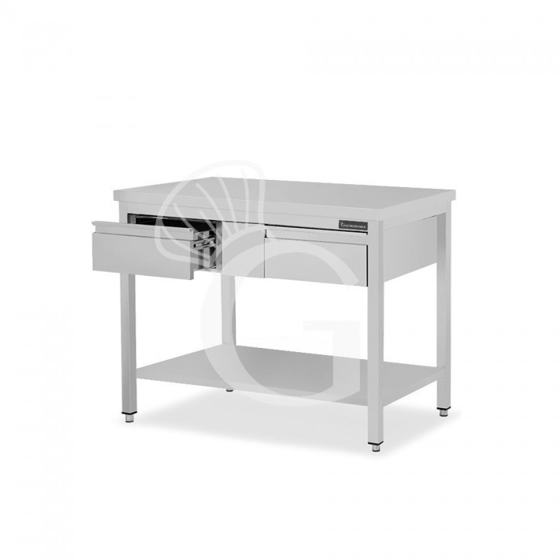 Tavolo inox ripiano 2 cassetti L 1200 mm x P 600 mm x H 850 mm