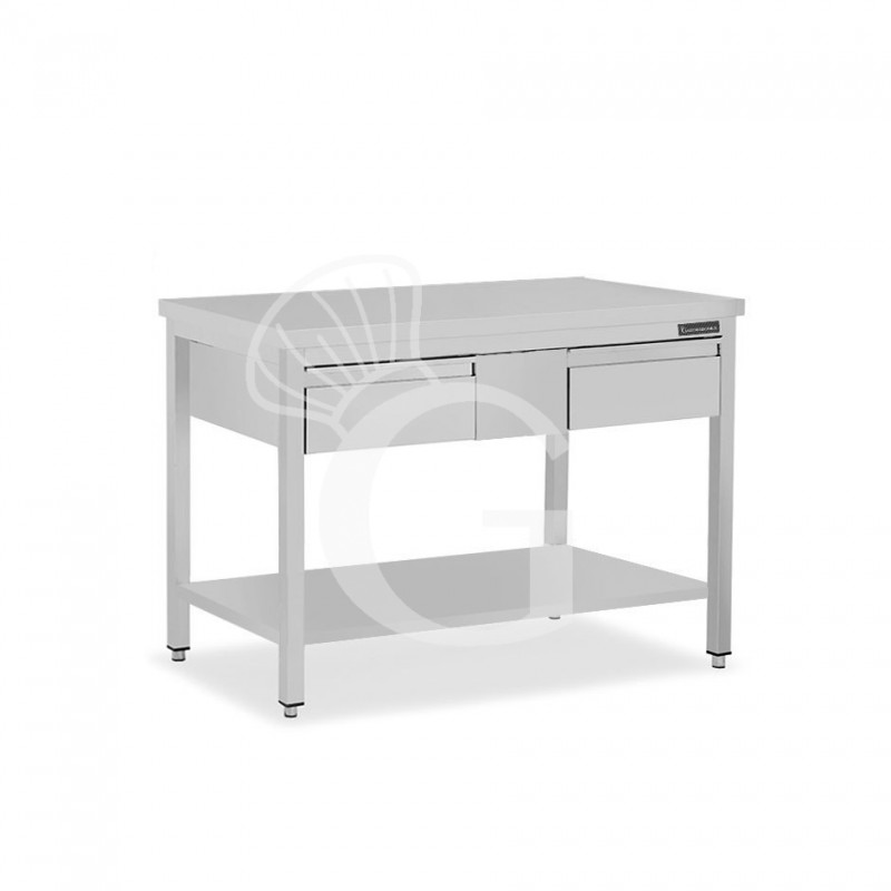 Tavolo inox ripiano 2 cassetti L 1200 mm x P 600 mm x H 850 mm