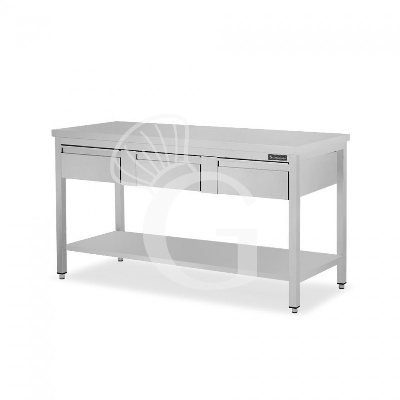 Tavolo inox ripiano 3 cassetti L 1600 mm x P 700 mm x H 850 mm