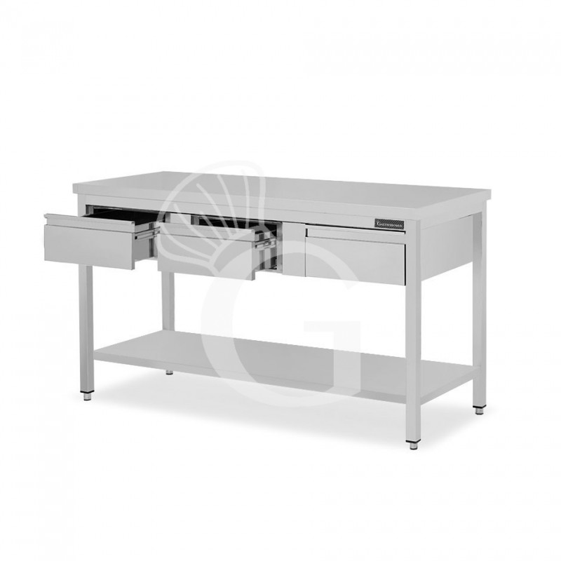 Tavolo inox ripiano 3 cassetti L 1600 mm x P 700 mm x H 850 mm