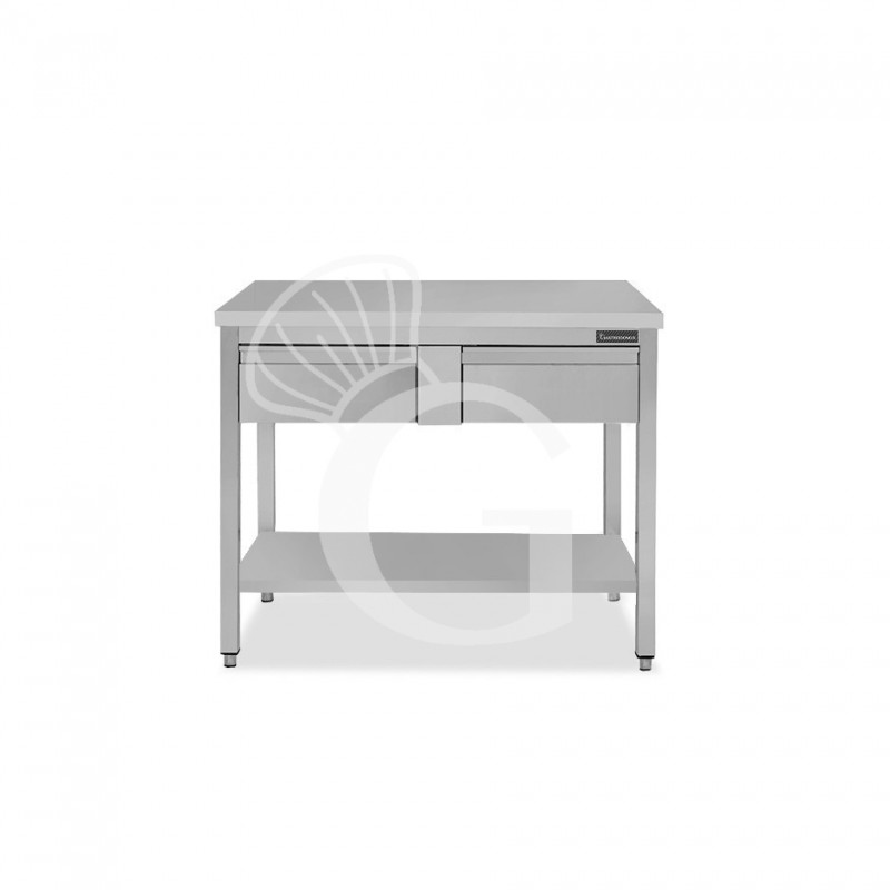 Tavolo inox ripiano 2 cassetti L 1000 mm x P 700 mm x H 850 mm