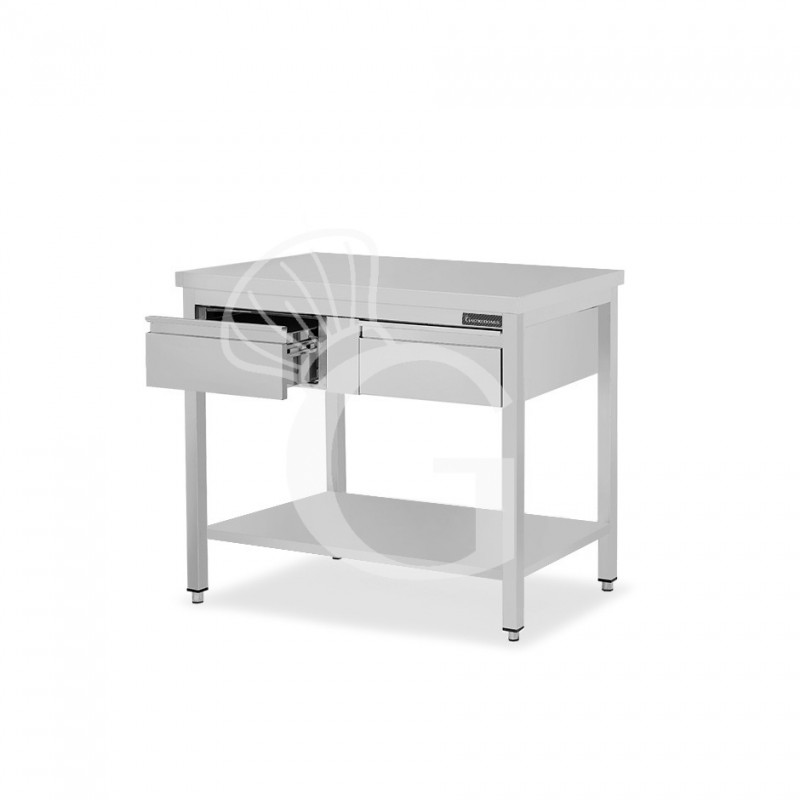 Tavolo inox ripiano 2 cassetti L 1000 mm x P 700 mm x H 850 mm