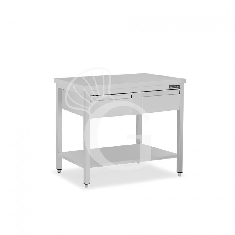 Tavolo inox ripiano 2 cassetti L 1000 mm x P 700 mm x H 850 mm
