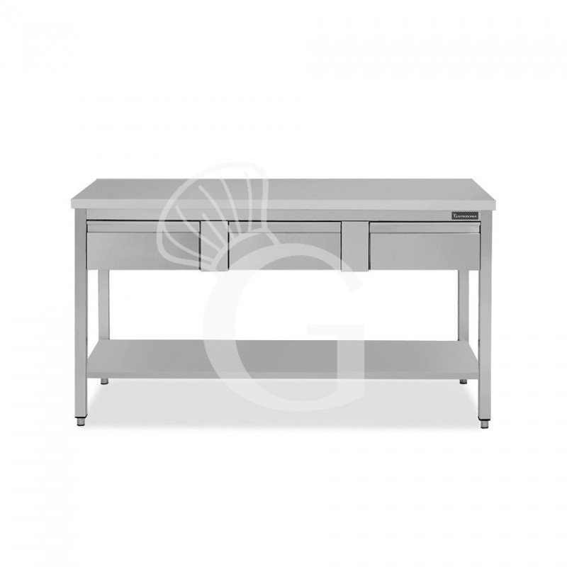 Tavolo inox ripiano 3 cassetti L 1600 mm x P 700 mm x H 850 mm Tavolo inox ripiano 3 cassetti L 1600 mm x P 700 mm x H 850 mm