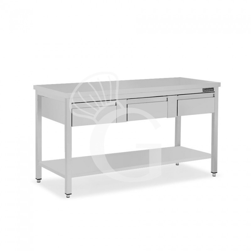 Tavolo inox ripiano 3 cassetti L 1600 mm x P 700 mm x H 850 mm