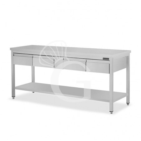 Tavolo inox ripiano 4 cassetti L 1800 mm x P 700 mm x H 850 mm Tavolo inox ripiano 4 cassetti L 1800 mm x P 700 mm x H 850 mm