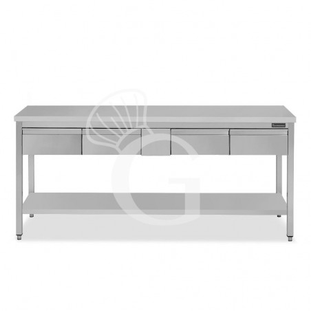 Tavolo inox ripiano 4 cassetti L 1800 mm x P 700 mm x H 850 mm Tavolo inox ripiano 4 cassetti L 1800 mm x P 700 mm x H 850 mm