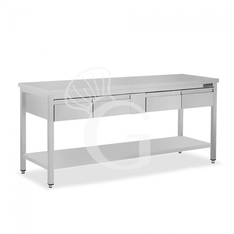 Tavolo inox ripiano 4 cassetti L 1800 mm x P 700 mm x H 850 mm