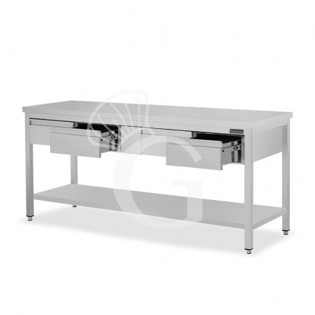 Tavolo inox ripiano 4 cassetti L 1800 mm x P 700 mm x H 850 mm Tavolo inox ripiano 4 cassetti L 1800 mm x P 700 mm x H 850 mm