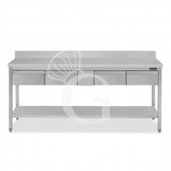 Tavolo inox ripiano alzatina 4 cassetti L 1800 mm x P 700 mm x H 950 mm