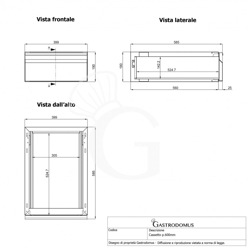 Tavolo inox 2 cassetti alzatina L 1100 mm x P 600 mm x H 950 mm