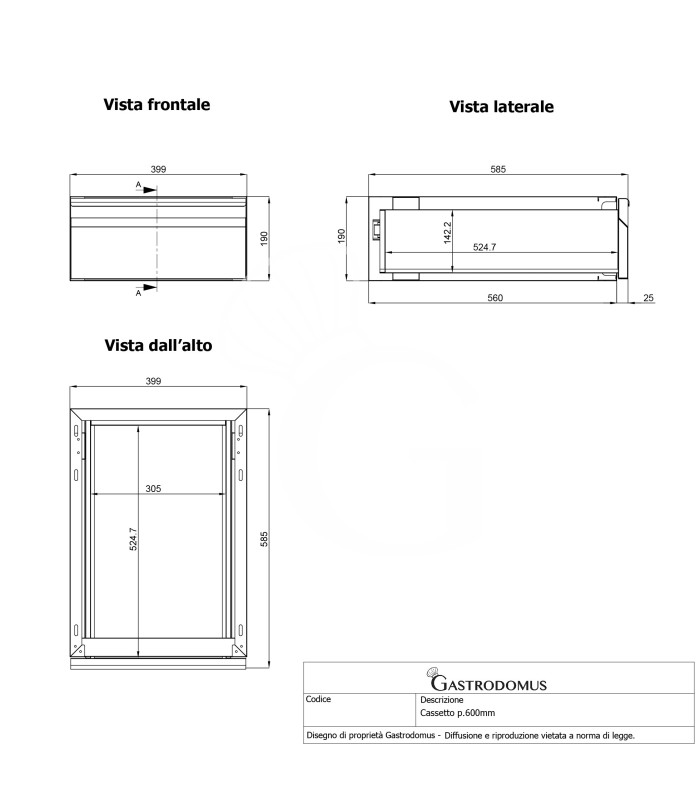 Tavolo inox 4 cassetti alzatina L 1900 mm x P 600 mm x H 950 mm