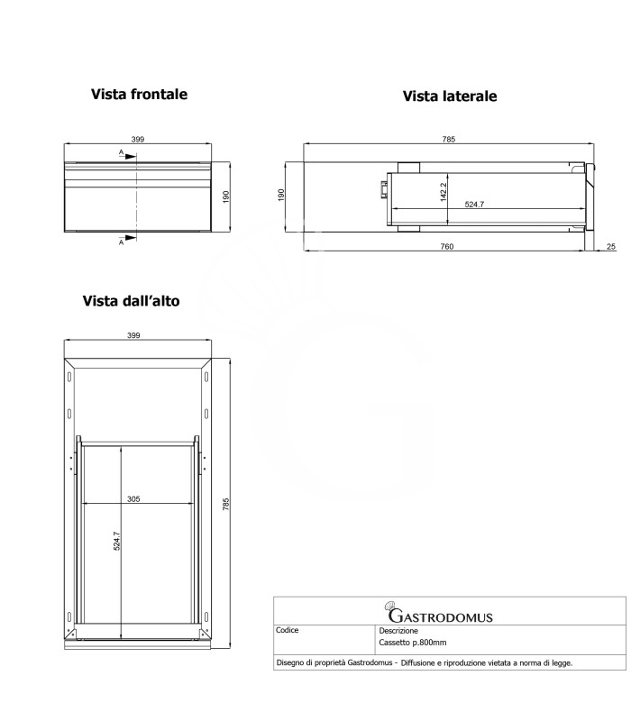 Tavolo inox 2 cassetti L 1100 mm x P 800 mm x H 850 mm