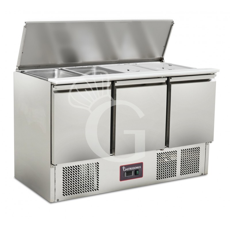 Saladette refrigerata 3 porte, temperatura +2°C/+8°C, coperchio in acciaio inox