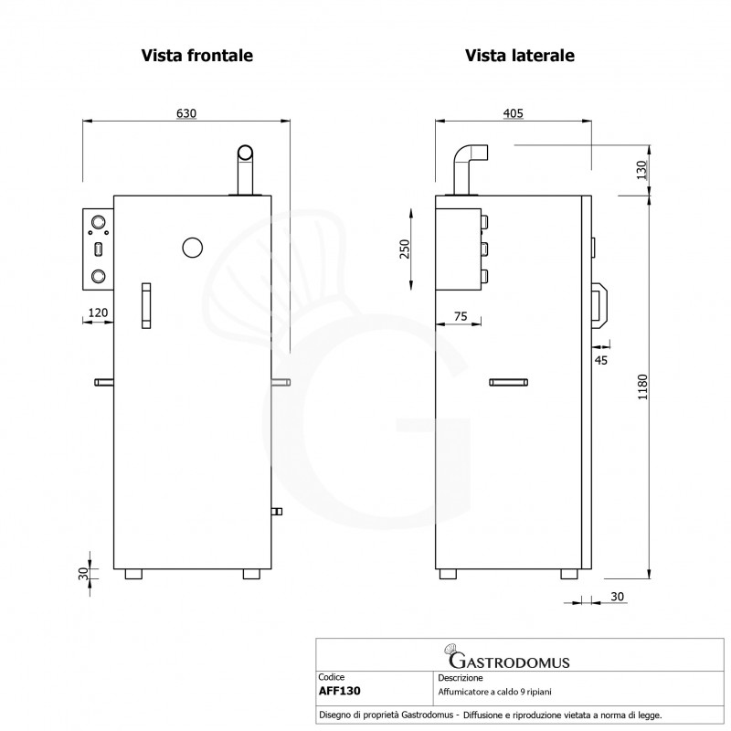 Affumicatore a caldo con 9 ripiani L 630 x P 450 x H 1310 mm
