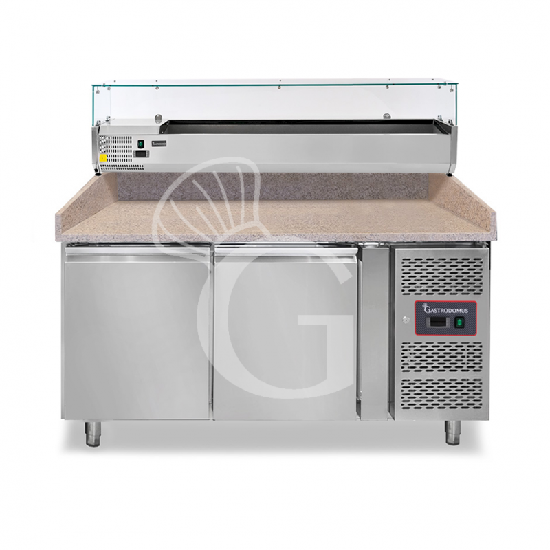 Banco Pizza 600x400 2 porte vetrina 7 bacinelle GN1/4 motore a sinistra 390 LT Banco Pizza 600x400 2 porte vetrina 7 bacinelle GN1/4 motore a sinistra 390 LT