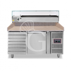 Banco Pizza 600x400 1 porta 7 cassetti vetrina 7 bacinelle GN1/4 motore a sinistra 210 LT