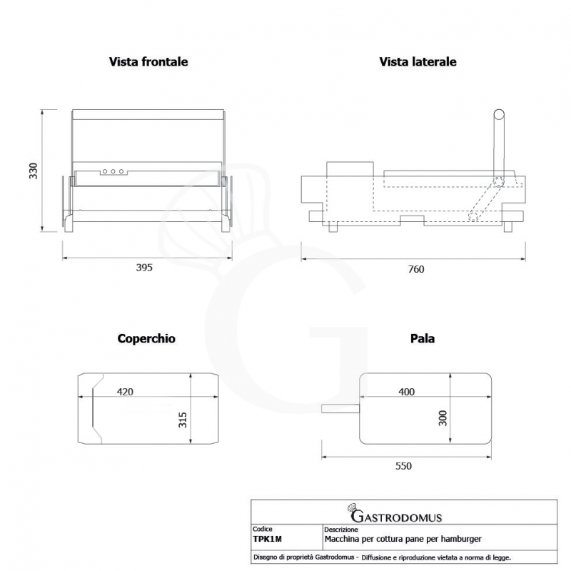 Macchina cottura pane per hamburger dimensioni L 395 x P 760 x H 330 mm -  2,4 KW