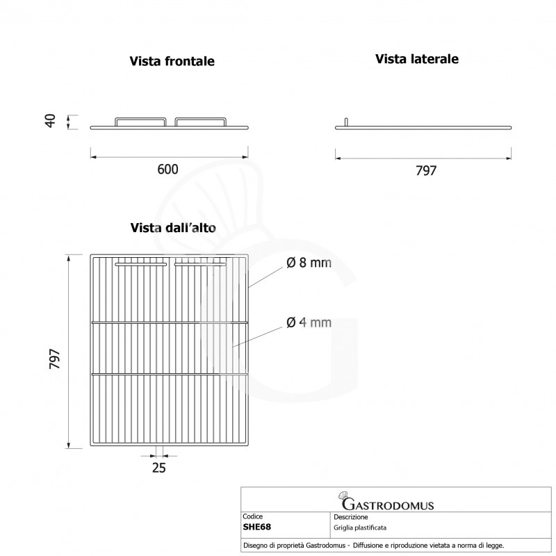 Griglia plastificata con ferma prodotto - L 600 mm x P 797 mm