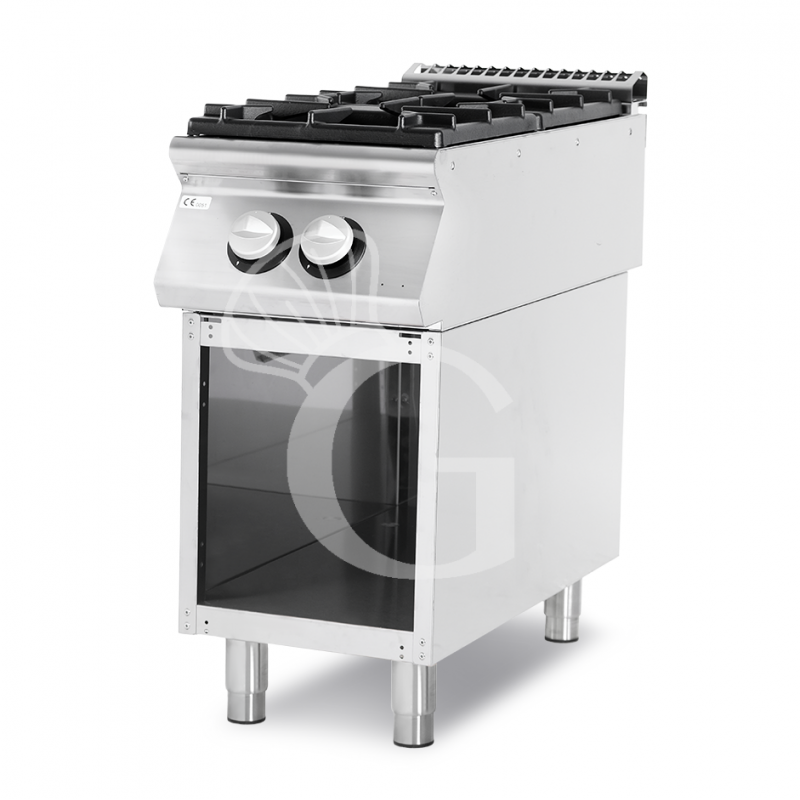 Cucina professionale a gas 2 fuochi armadio aperto profondità 900 mm