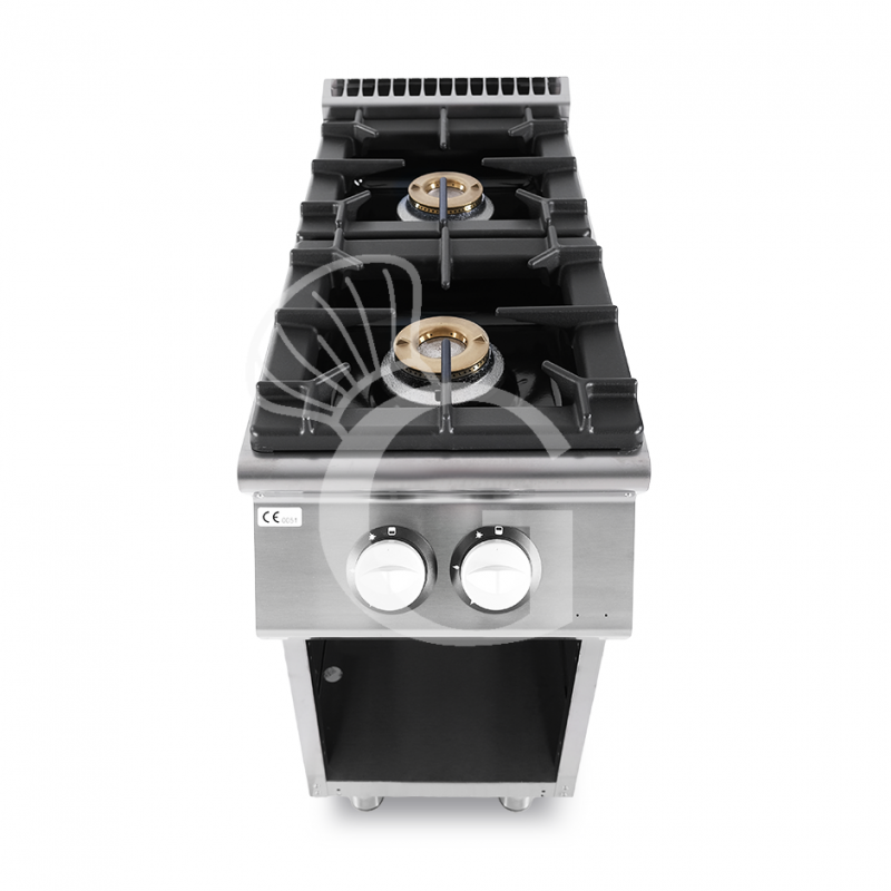 Cucina professionale a gas 2 fuochi armadio aperto profondità 900 mm